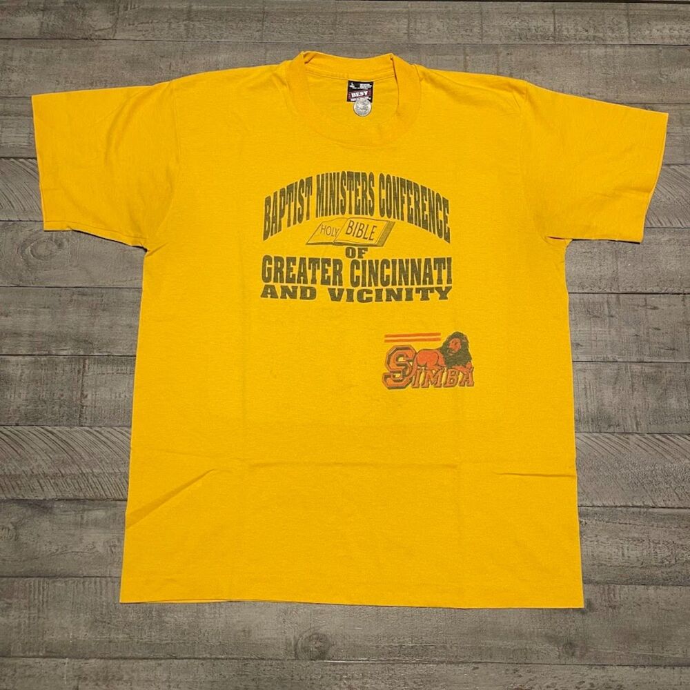 Vintage Baptist Ministers Cincinnati Simba Holy Bible Jesus T-Shirt Size Large